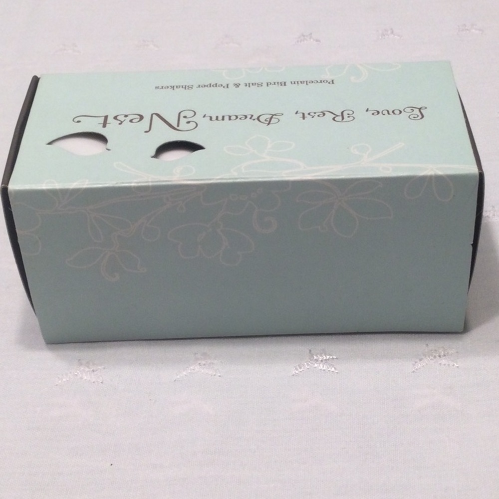 Porcelain Bird Salt & Pepper Shakers Love, Rest, Dream, Nest - Picture 2 of 3